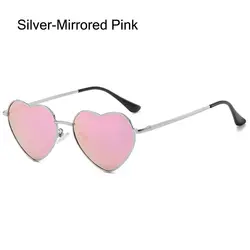 Vintage - Style Heart - Shaped UV400 Sunglasses with Metal Frame (Silver - Mirrored Pink)
