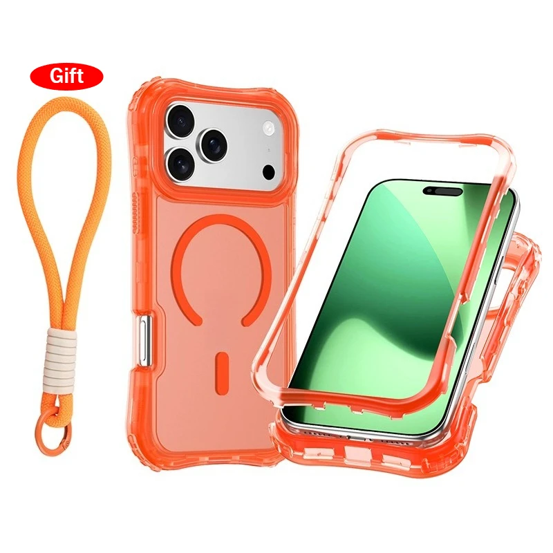 Enhanced Magnetic Charging Clear Case with Wrist Strap and Shockproof Bumper