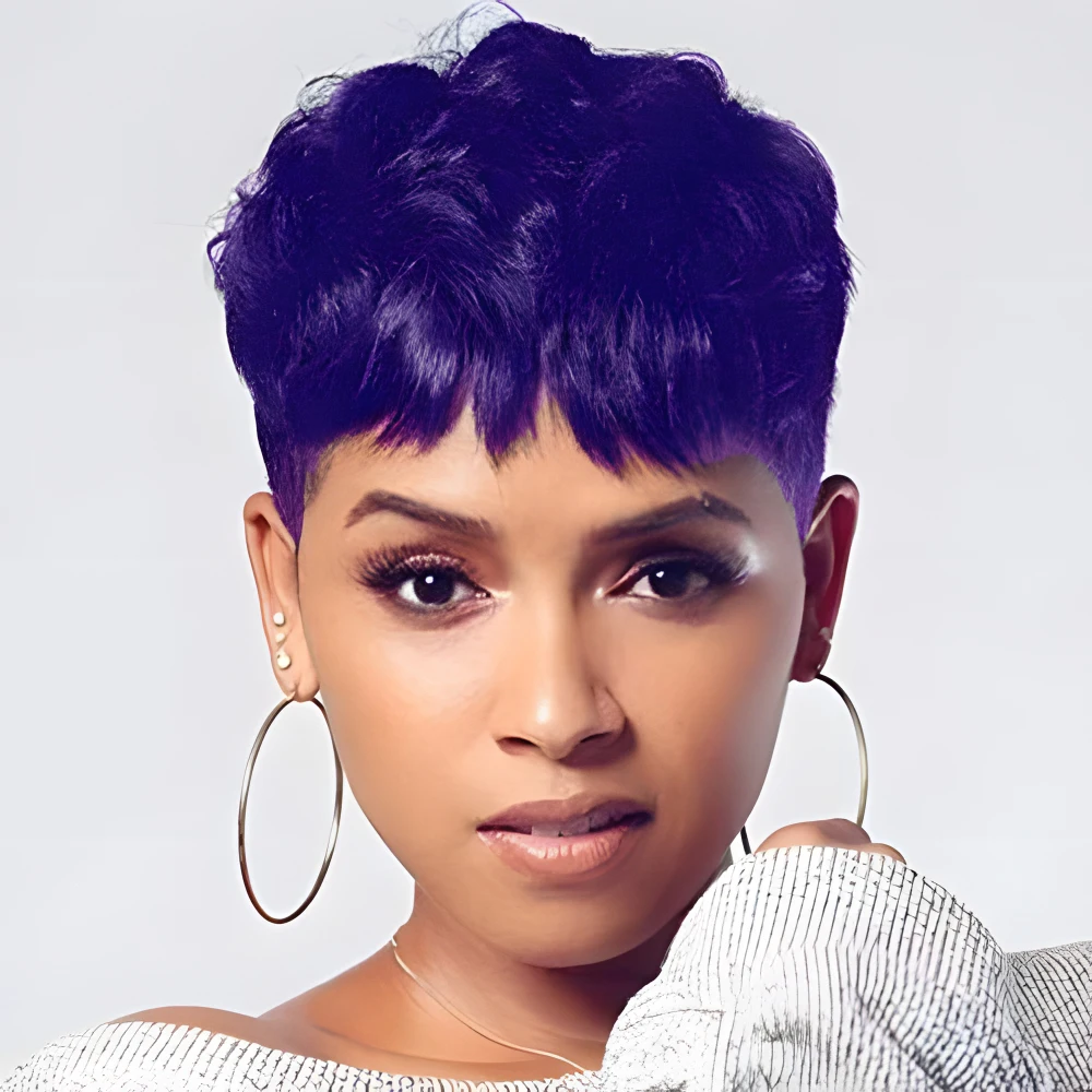 Synthetic Short Pixie Cut Wigs for Black/White Women Wavy