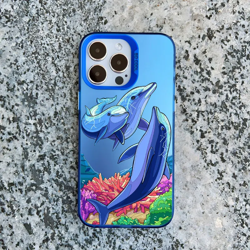 Sommerlicher Ozean-Delfin-Print Handyhülle für iPhone 17 16 15 13 12 11 Pro Max 14 Plus Pro Max 13 Mini Stoßfeste Laser-Schutzhülle – Detail 4