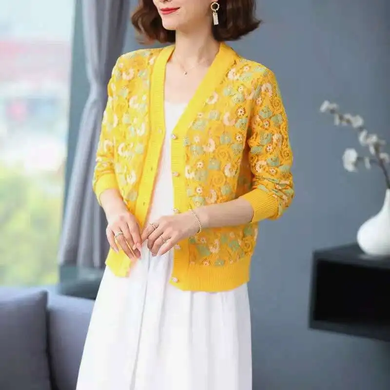 

Женская модная куртка с принтом, женские элегантные тонкие укороченные топы, новинка 2023, летний солнцезащитный Повседневный Кардиган, одежда, пальто P229