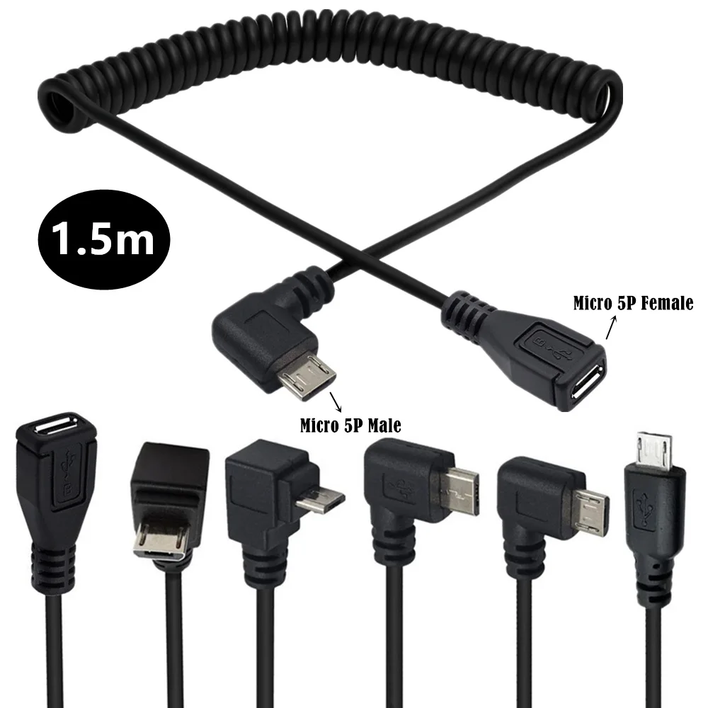 Micro Usb 5pin Male To Female Right Left Up Down Angled 90 Degree Spiral Cable For Htc Samsung Motor Nokia Phone - Hardware Cables & Adapters - AliExpress