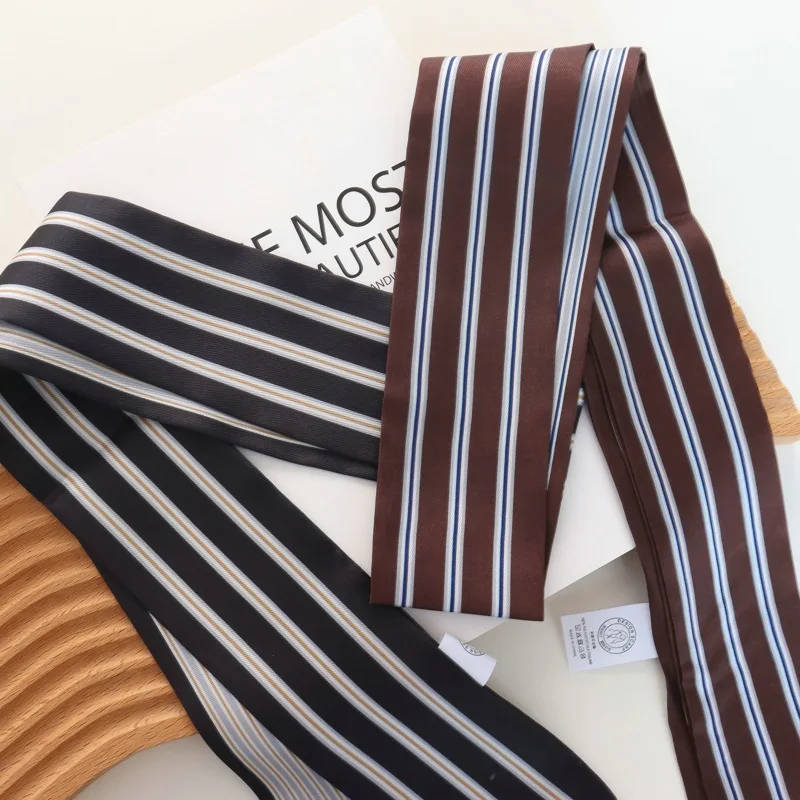 2025 New Striped Small Silk Scarf Women's Spring and Summer All-Match Decorative High-Grade Ribbon Hair Band Hair Tie Headband