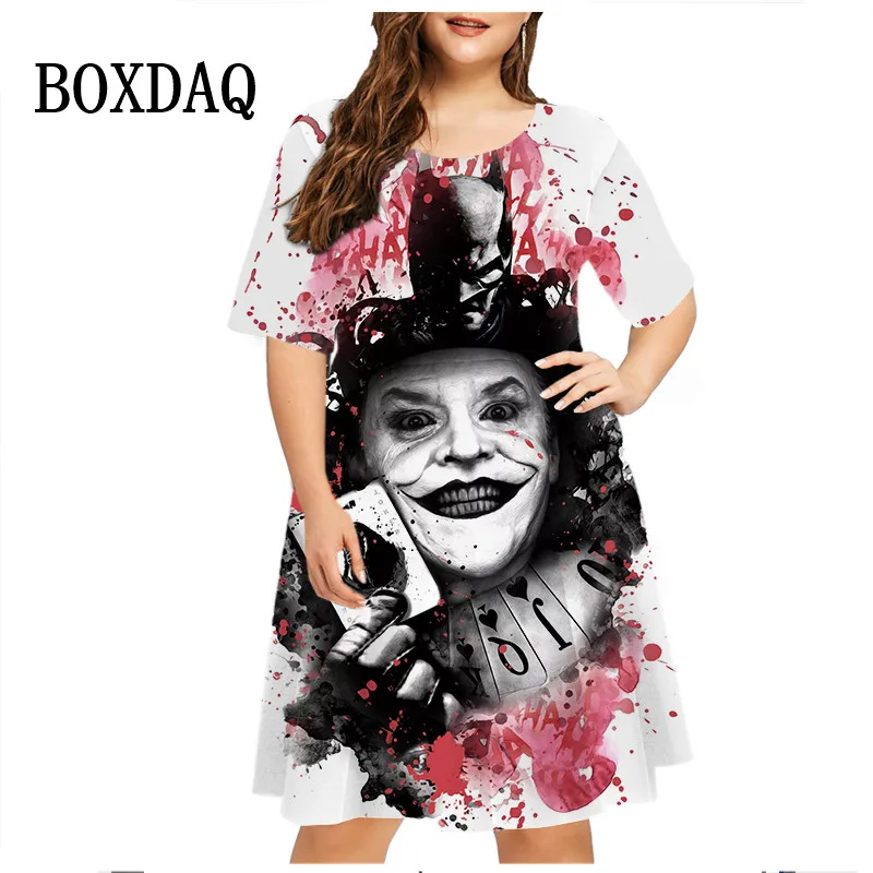 

Платье женское летнее с 3D-принтом черепа, Модный повседневный триллер с коротким рукавом, смешное свободное блестящее платье с рисунком клоуна