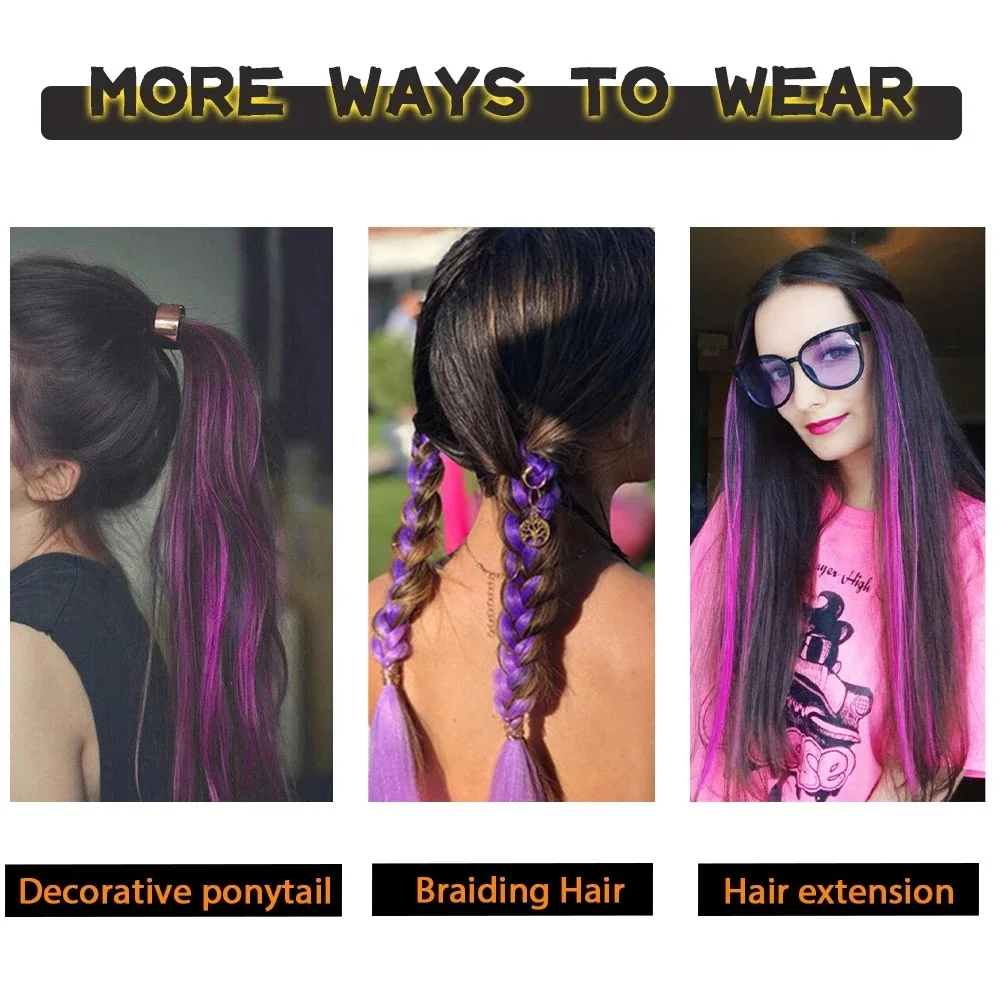 HAIRSTAR Synthetic Hair Extensions With Clips Heat Resistant Straight Hair Colorful Extension Hair Clip Womens