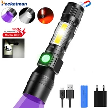 

3 In 1 Rechargeable UV Flashlight UV Black Light LED Tactical Flashlight with Pocket Clip High Powered 7 Modes Waterproof Torch