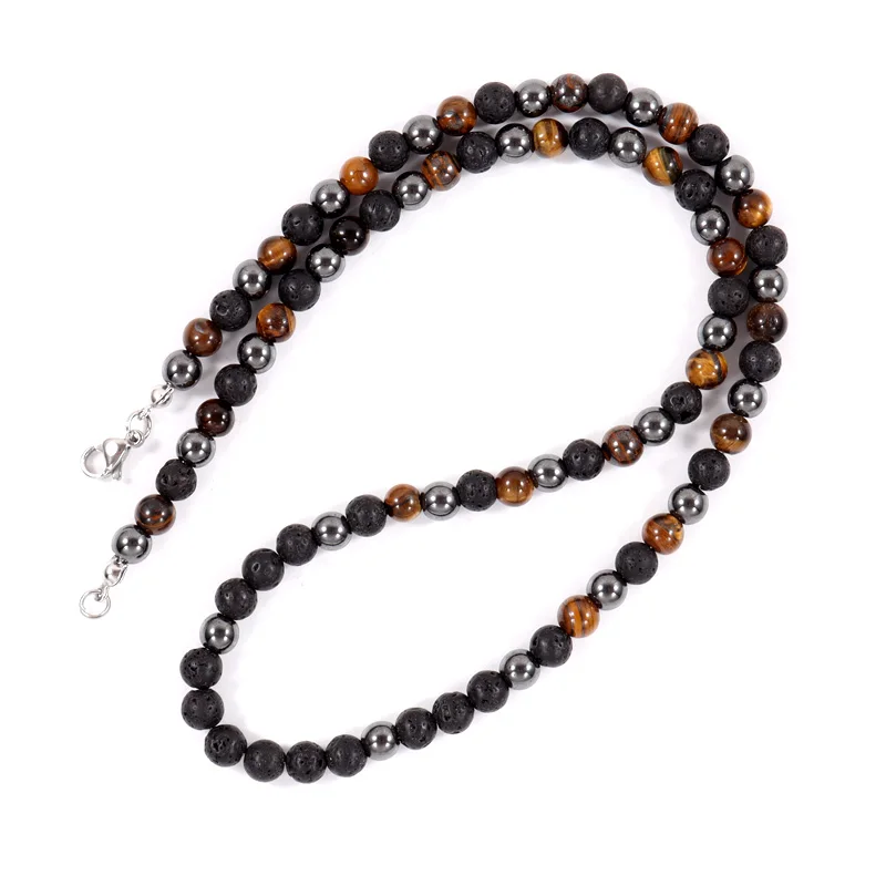 2022 New Trendy Round Men Necklace Simple Fashion 6mm Tiger Eye Hematite Stone Bead Necklace For Men Jewelry Gift 