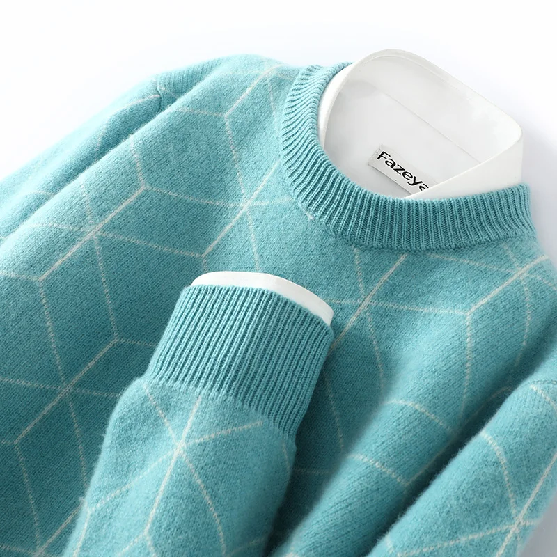 Autumn and Winter Pullover Men's O-Neck Sweater Casual Knitting Full Sleeve Fashion Versatile New Men's 100% Pure Wool Sweater 2