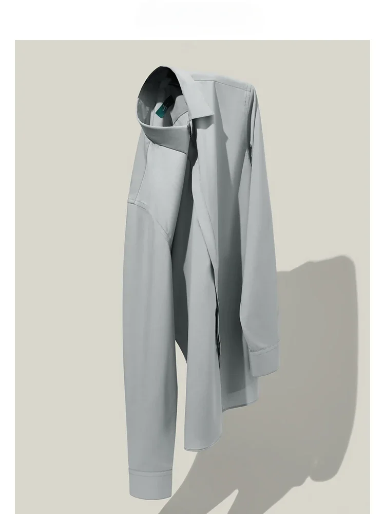 

Non-iron, anti-wrinkle, drape men's shirt, long sleeve, business casual, formal fitting, gray ice silk shirt