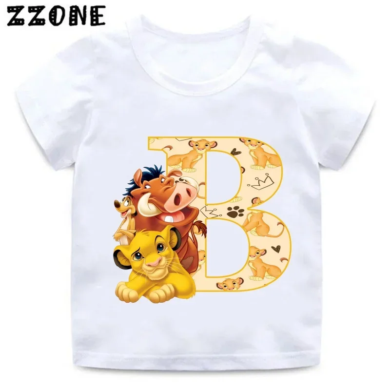 Disney The Lion King Cute Simba Letter A B C D Print Kids T-Shirts Girls Clothes Baby Boys T shirt Summer Children Tops,ooo5924 2