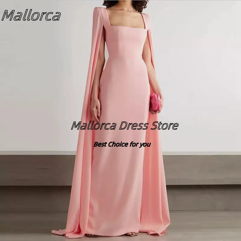 

Mallorca Elegant Women Wear Pink Prom Dresses Square Neck Flutter Sleeves Evening Party Zipper Back Saudi Arabia Formal Dress