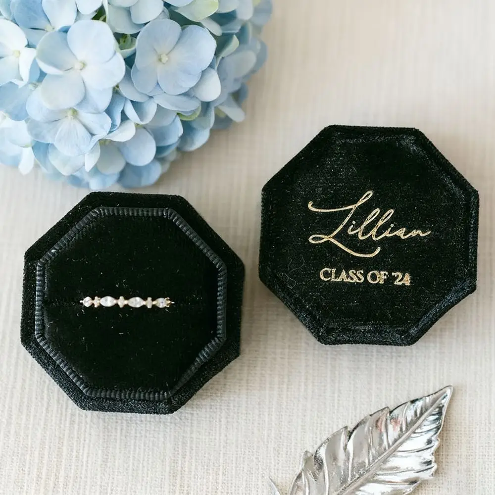 Boite à Bagues En Velours, Trois Emplacements Octogonal Velours