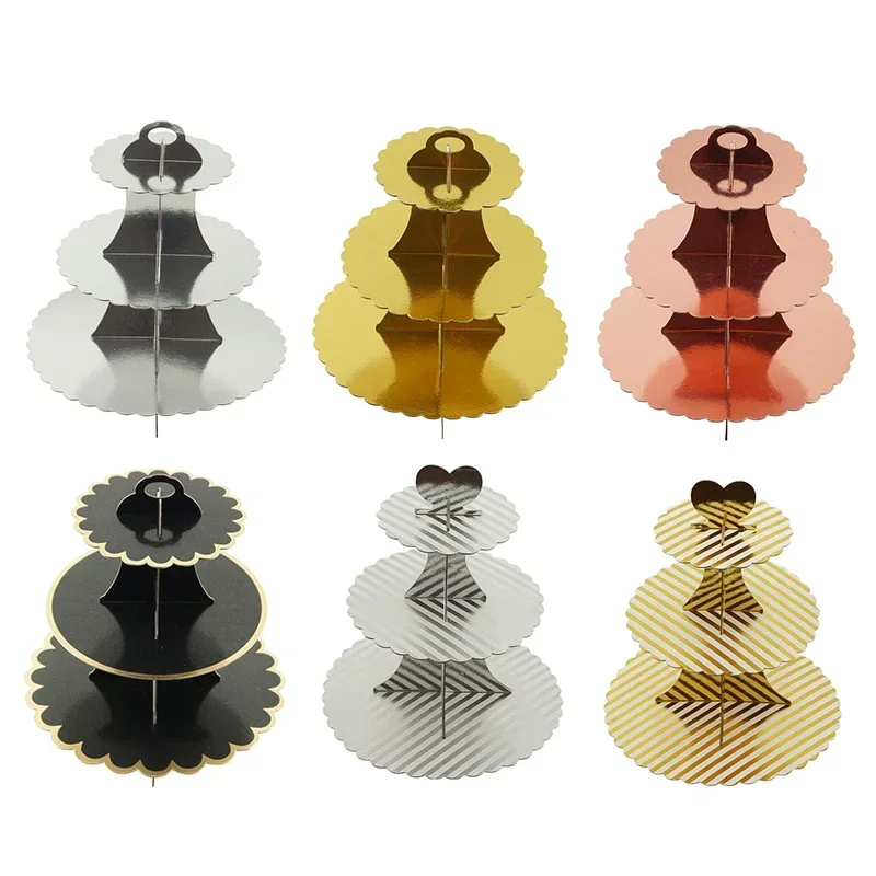 3-Layer Dessert Display Stand Cake Tools Paper Bronzing Cake Stand DIY Paper Craft Birthday Party Wedding Decoration