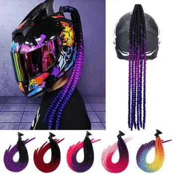 Snoilite 24" Synthetic Ponytail Hair Extensions - Suction Cup Design for Motorcycle Helmets Twist Pigtail - Helmet Not Included