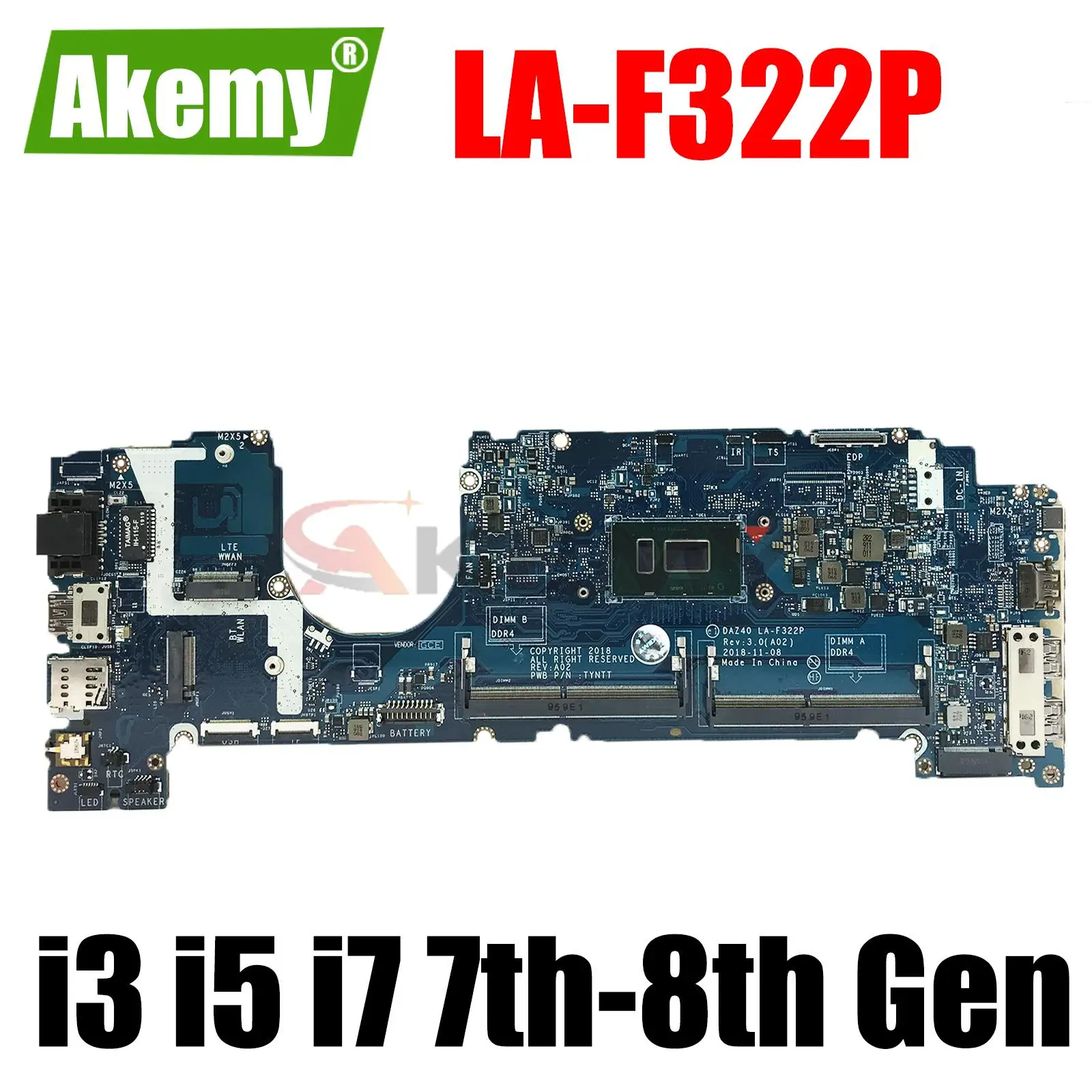 

For DELL Latitude 7490 Laptop Motherboard DAZ40 LA-F322P With i3 i5 i7 7th Gen or 8th Gen CPU CN-02YNVK 0KGYDF 0CWDR5 0PXMYG