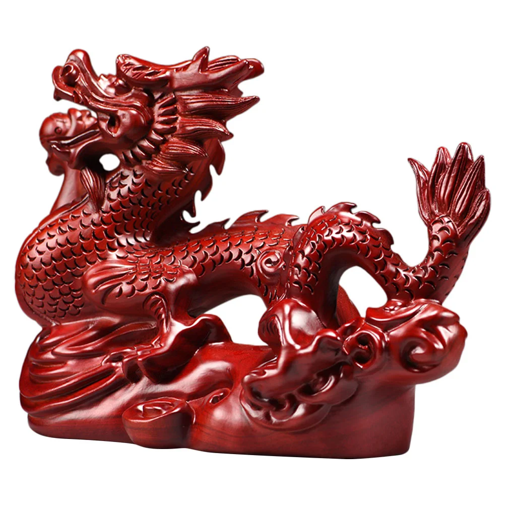 

Chinese Feng Shui Dragon Statue Wooden Carved 2024 New Year The Dragon Mascot Sculpture Zodiac Animal Figurine Luck Success Home