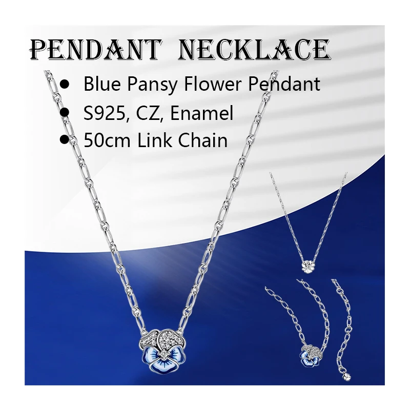 

Женская цепочка с подвеской в виде цветка Pansy, серебро 925 пробы, 50 см