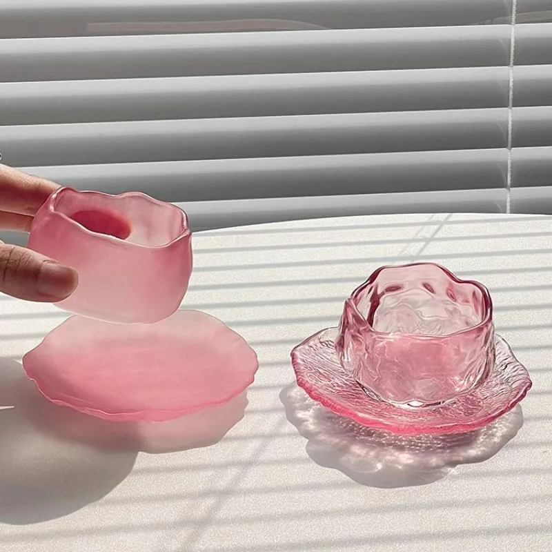 Pink Tea Cup Japanese Style Irregular Sake Cups High-value Glasses Cup Small Tea Cups Creative Shot Glasses Set Kitchen Tool