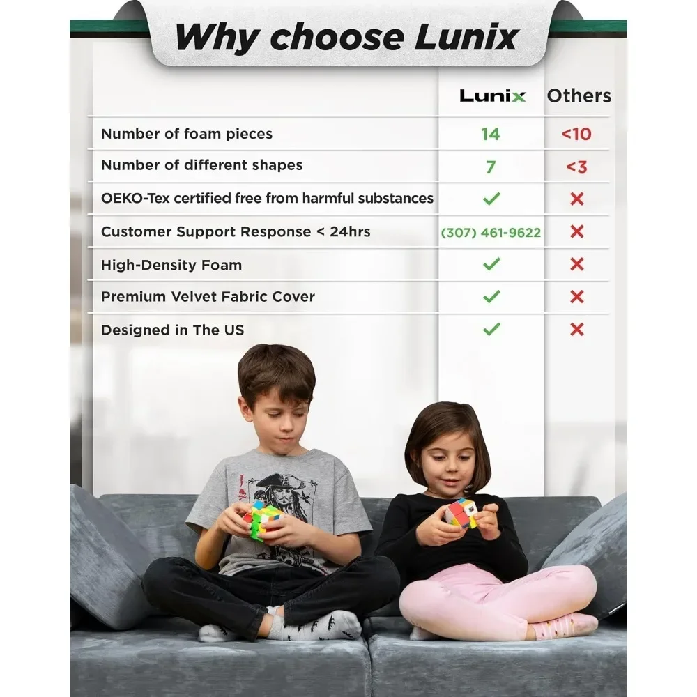 Children's Sofas, LX15 14pcs Modular Kids Play Couch, Child Sectional Sofa, Fortplay Bedroom and Playroom Furniture for Toddlers 3