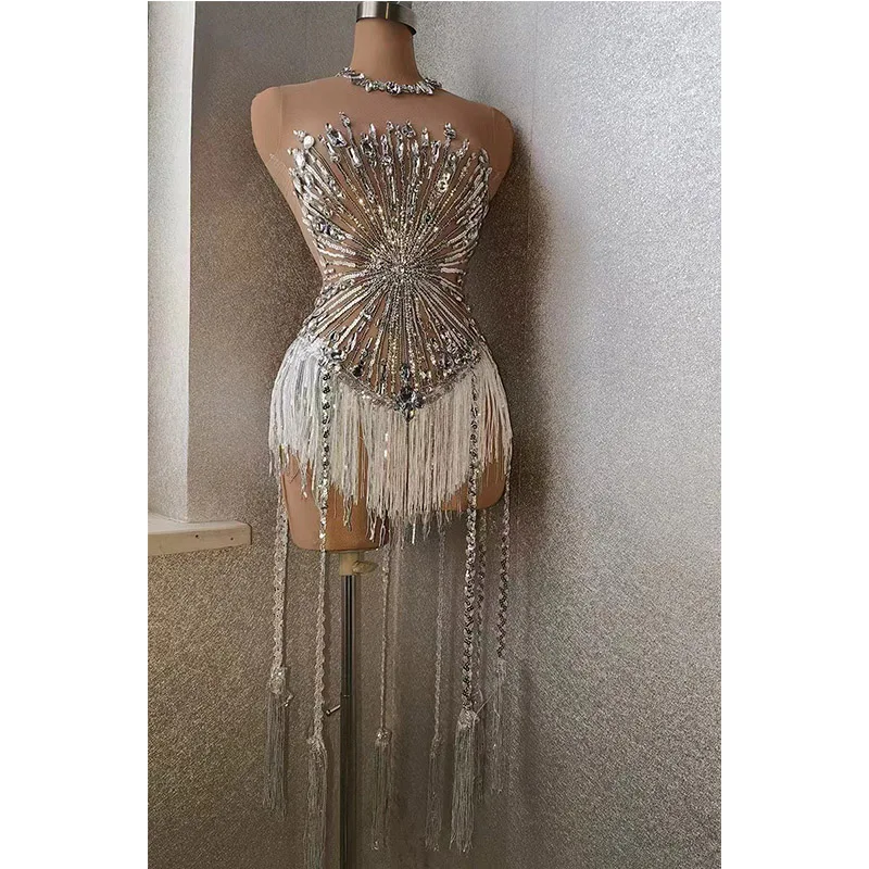 

Women Fashion Splash Shape Rhinestones Tassels Sequin Dance Dress