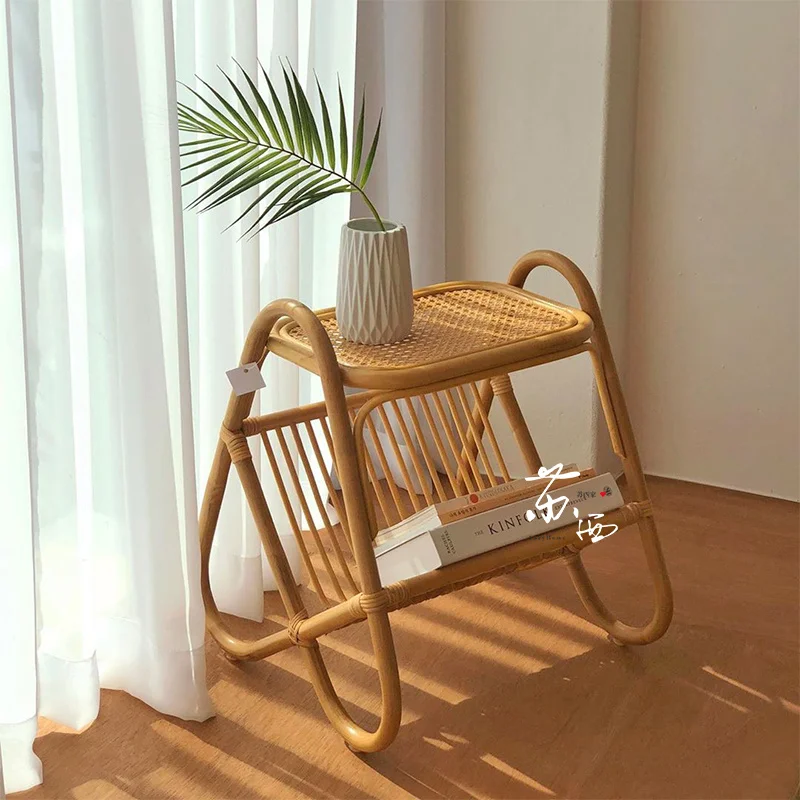 

Japanese Ins Style Natural Rattan Small Tea Living Room Sofa Bedside Table Furniture