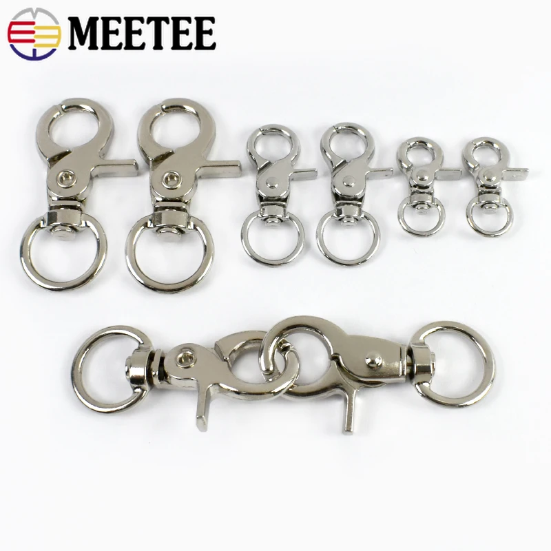 3/5/10Pcs Meetee 10-18mm 소형 금속 스프링 스냅 후크 회전식 랍스터 버클 개 목걸이 연결 후크 카라비너 DIY 액세서리