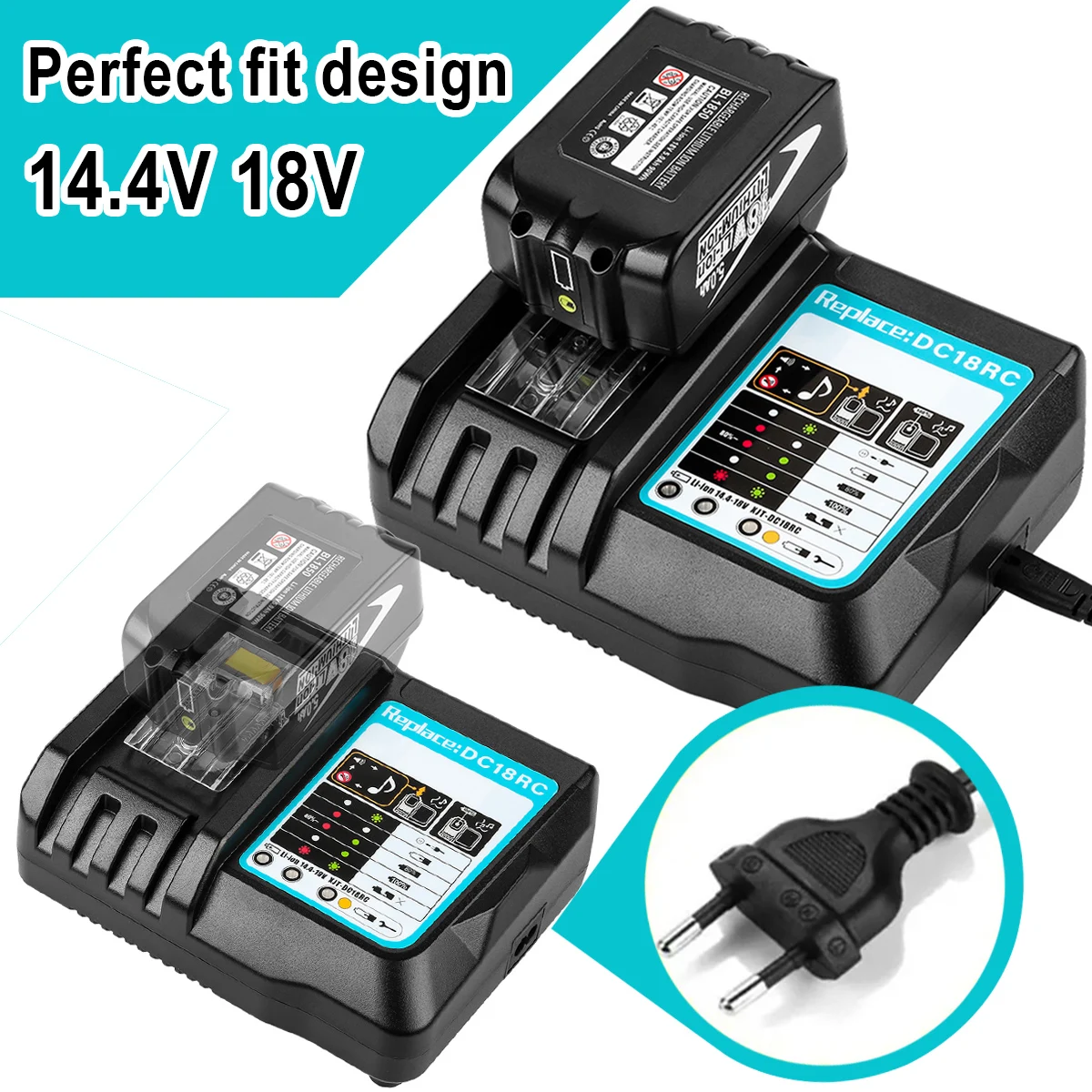 Battery Charger For Makita 14.4V 18V battery BL1830 Bl1430 DC18RC DC18RA EU Plug 3A