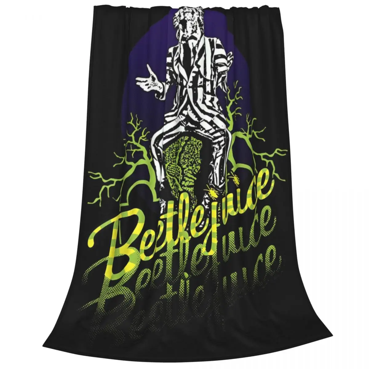 thumbnail image 1 of B-beetlejuice-Manta de forro polar con texto tres veces, manta de terror para Halloween, sofá, oficina, ropa de cama ultrasuave, 1 of 5