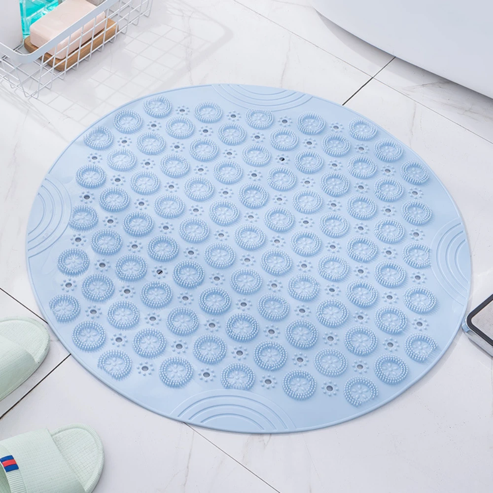 GURET Round Non-Slip Bath Mat Safety Shower PVC Bathroom Mat With Drain  Hole Plastic Massage Foot Pad Bathroom Accessories Set