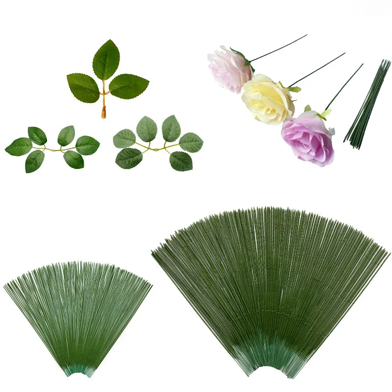 10/30/100pcs Artificial Green Flower Stem DIY Floral Florist Craft Material Handmade Wire Stem