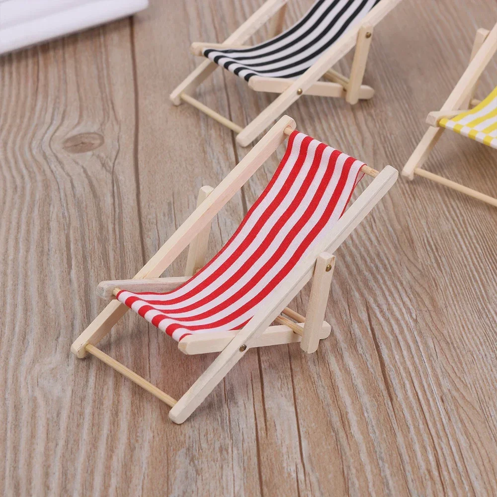 1PC Striped Wooden Lounge Chair DIY Foldable Deckchair Lounge Miniature For Dolls Beach Chair Toy 1:12 Dollhouse Furniture Decor