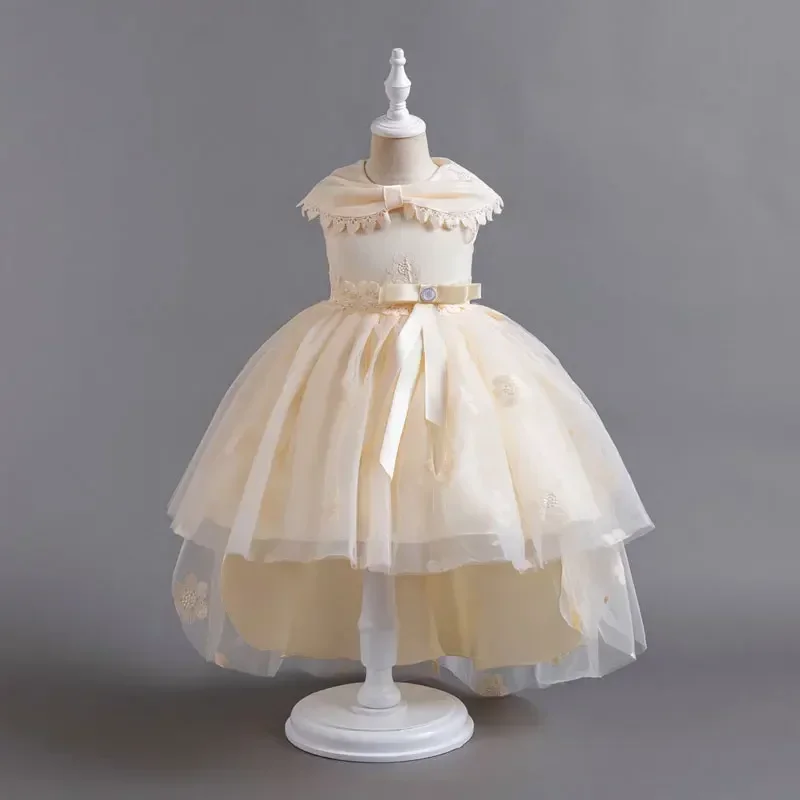 Fashion Solid Flower Girl Dresses for Weddings Sleeveless Lace Mesh Bridesmaid Dresses Ummer Girls Party Dress 3-12 Years
