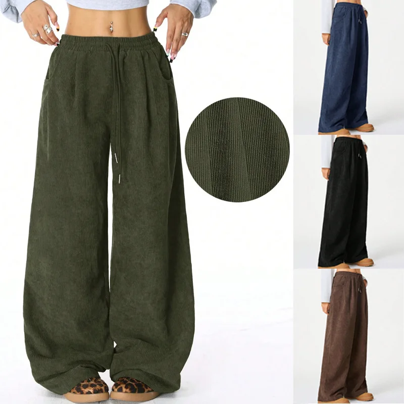 Women Elastic Waist Wide Leg Loose Pants for Spring Summer