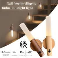 Rechargeable Human Body Induction Night Light Magnetic Motion Sensor Wood Wall Lamp Cabinet Light For Kitchen Stairs Wardrobe 1