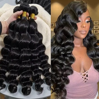 Raw Human Hair Bundles Brazilian 3 4 Bundles 28 30 Inch Virgin Remy Hair Extensions For Women Sew In Quick Weave Loose Deep Wave 1
