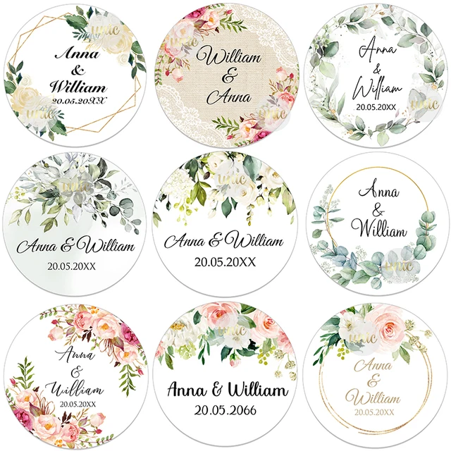 100 stücke Personalisierte Runde Label Aufkleber Kundenspezifische Blumen  Aufkleber für Hochzeit Braut Dusche Taufe Kommunion Bar Mitzvah  Gefälligkeiten - AliExpress