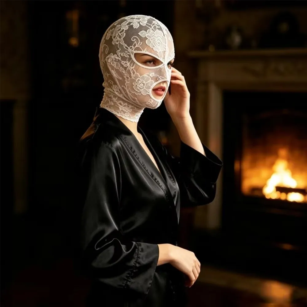 Maschera Integrale in Pizzo Trasparente per Festival, Halloween, Cosplay, Mascherata, Copricapo per Donne