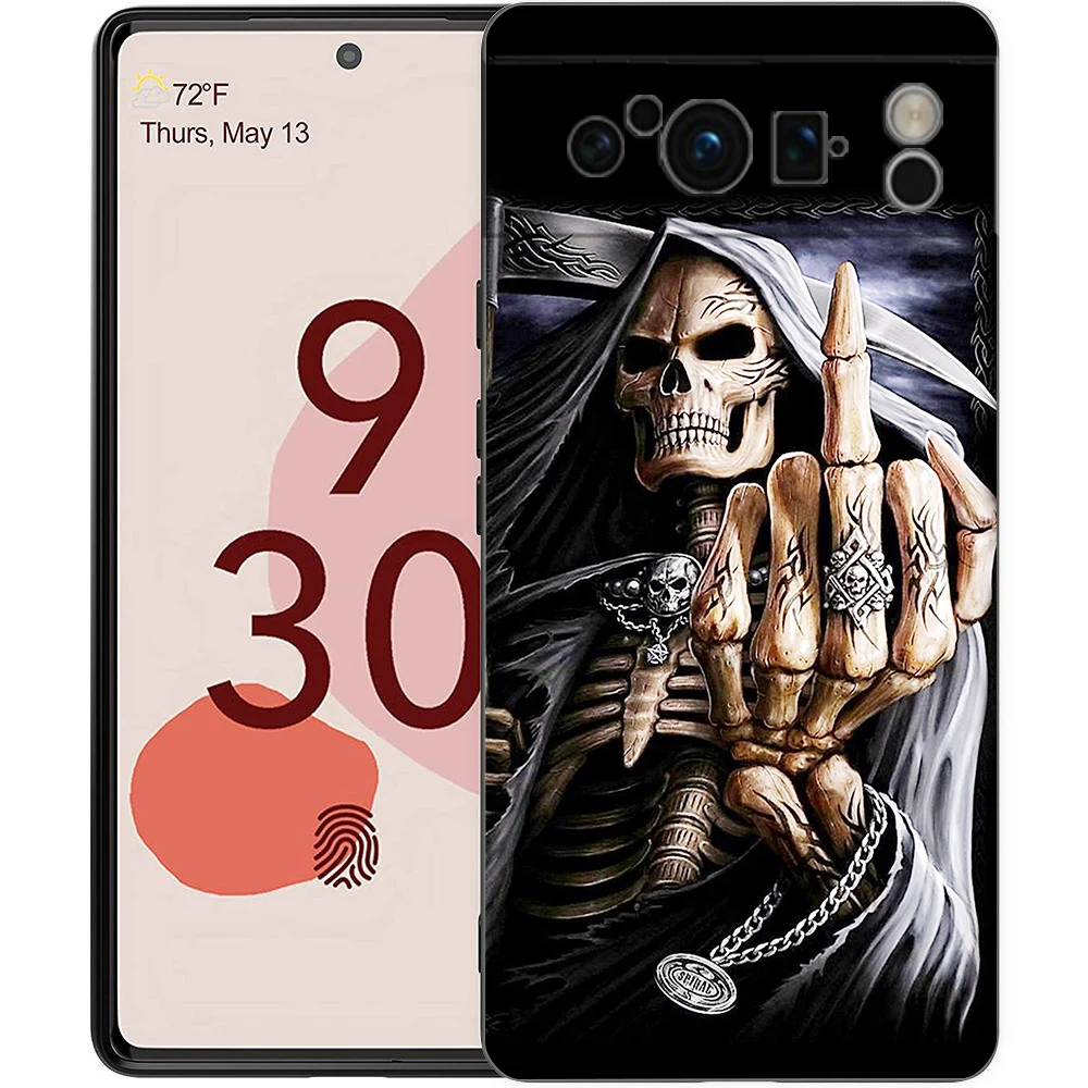Black Soft Shell Phone Case with Grim Reaper Skull Design