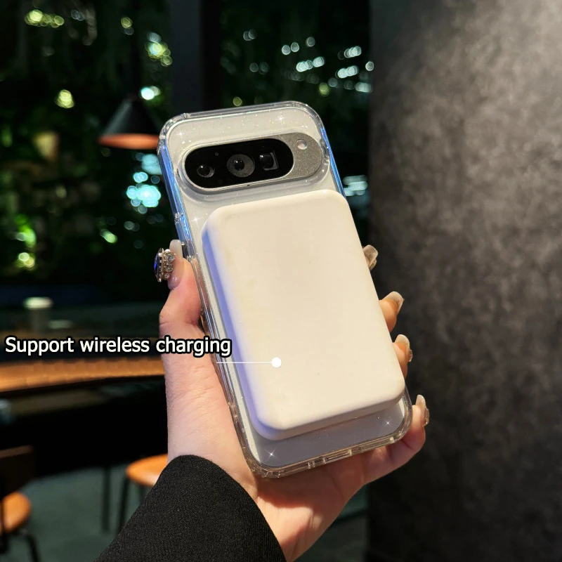 Sparkling Transparent Glitter Magnetic Wireless Charging Protective Case with Airbag Cushioning