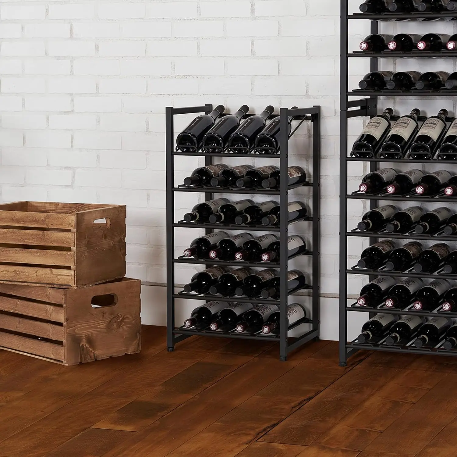 Up to 24 Wine Bottles-Industrial Kitchen Storage Bottle Display Stand-Matte Black Metal Construction 16.5 x 13.5 x 31.6in