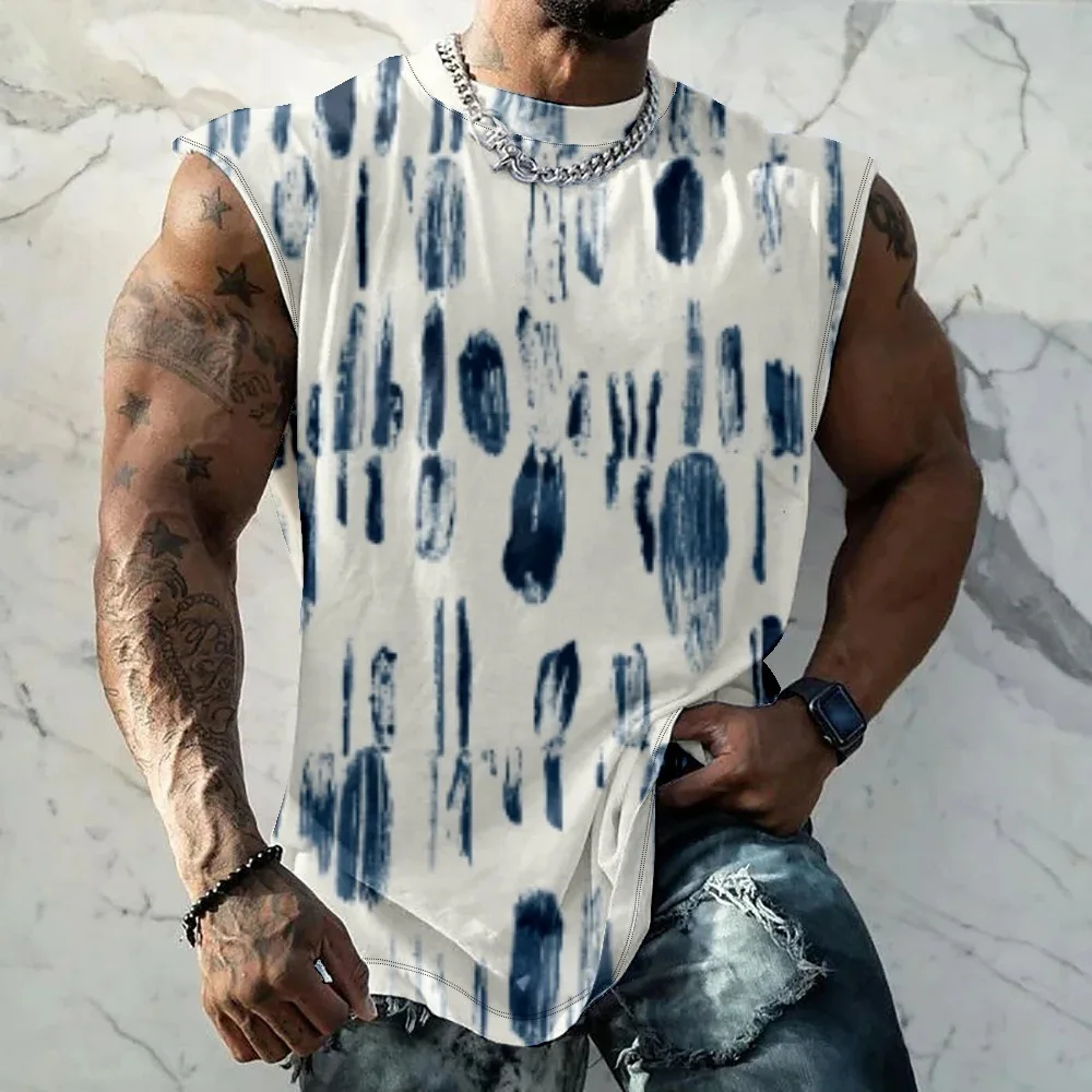 

Tank Top Waterfall Flow Printed Colors Sleeveless Bodybuilding Hipster Top Tee Gym Fitness Streetwear Sports Casual Men Clothing