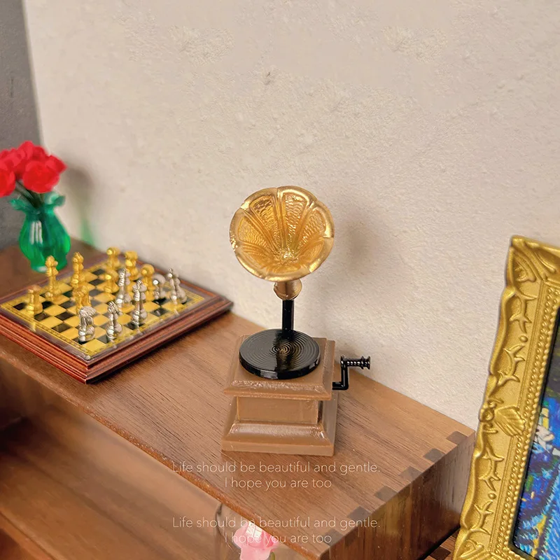 Ob11 인형 집 액세서리 미니어처 모델 장면 레트로 미니 축음기 피규어 시뮬레이션 레진 장난감 미니어처 장식