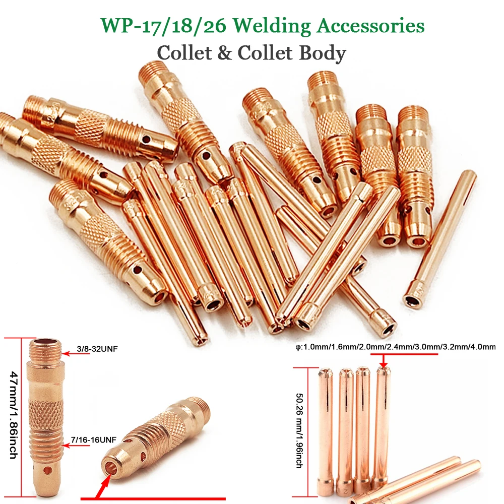 TIG Welding Torch Consumable Collet Body 1.0mm 1.6mm 2.0mm 2.4mm 3.2mm 4.0mm WP17 WP18 WP26 TIG Tungstens Electrodes Collet