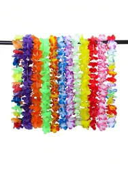 Vibrant Hawaiian Flower Lei Party Decorations - Tropical Multicolor Necklace Set for Summer Beach Luau Celebrations (Mix)