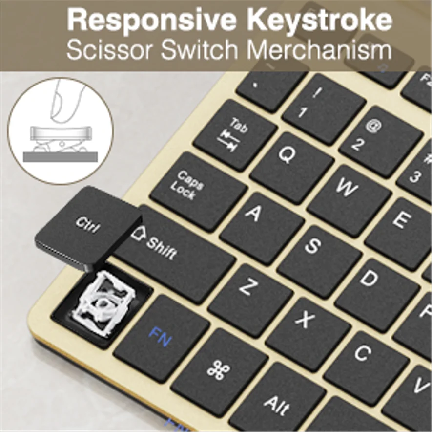 Teclado sem Fio Mouse Combo 2.4g Fino Teclado sem Fio e Mouse Ergonômico Compacto Tamanho Completo Disposição dos Eua para Pc-ouro Preto - Imagem 4