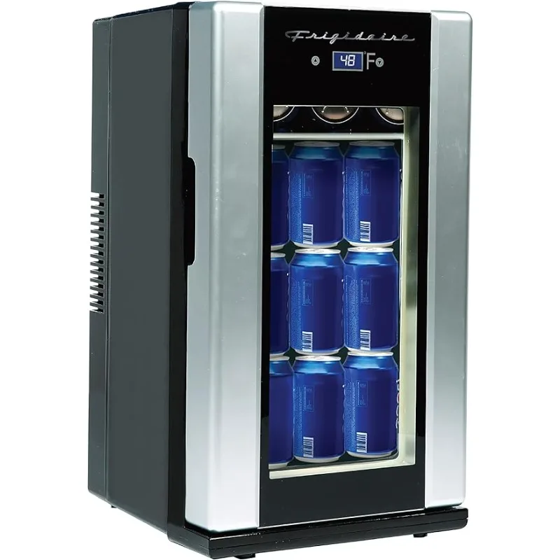 18 Can OR 4 Wine Bottle Retro Beverage Fridge, Temperature Control, Thermoelectric, FreonFree, Stainless