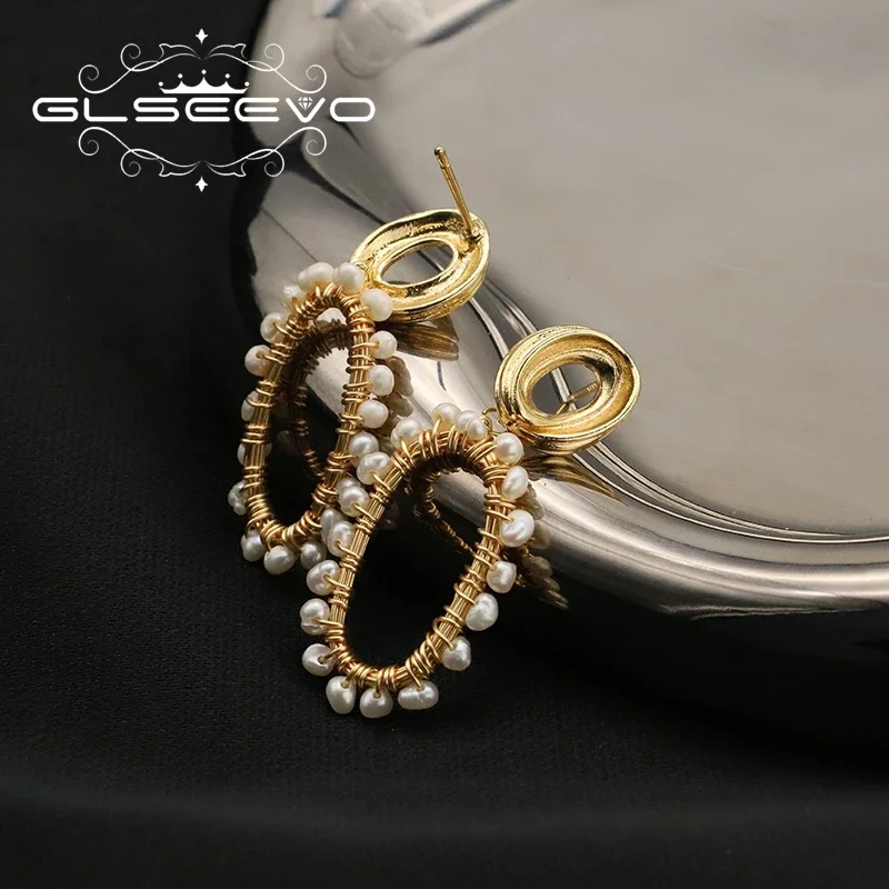 

GLSEEVO Gold Pearl Drop Earrings Dainty Sparkly Pearl Hollow Resin Geometry Stud Earring for Women Statement Jewelry Gifts