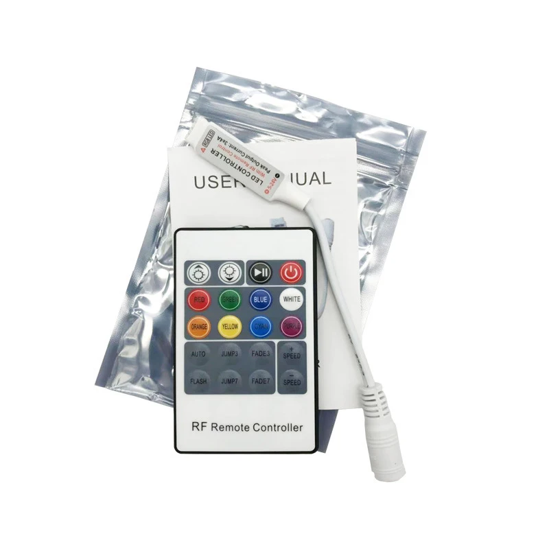 Contrôleur LED RF Mini 10 Touches - 12-24V, 144W Max, Pour Ruban Monochrome, Avec Télécommande Et Piles