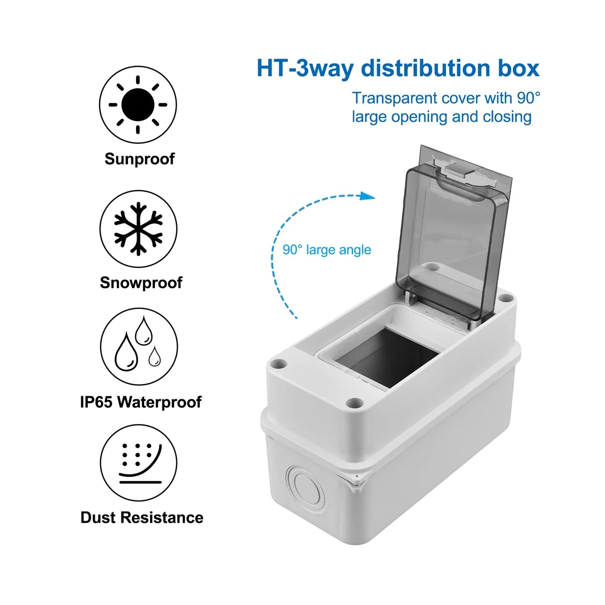 3 Way Distribution Protection Box, Waterproof Transparent Cover 3 DIN Rail Outdoor Distribution Junction Box 2Pcs