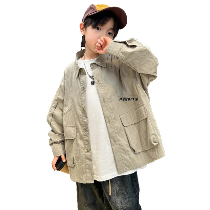 2024 New Autumn Children Boy Sport Coat Teenager Boy Letter Printed Half Zip Long Sleeve Tops Junior Boy Coat Jacket